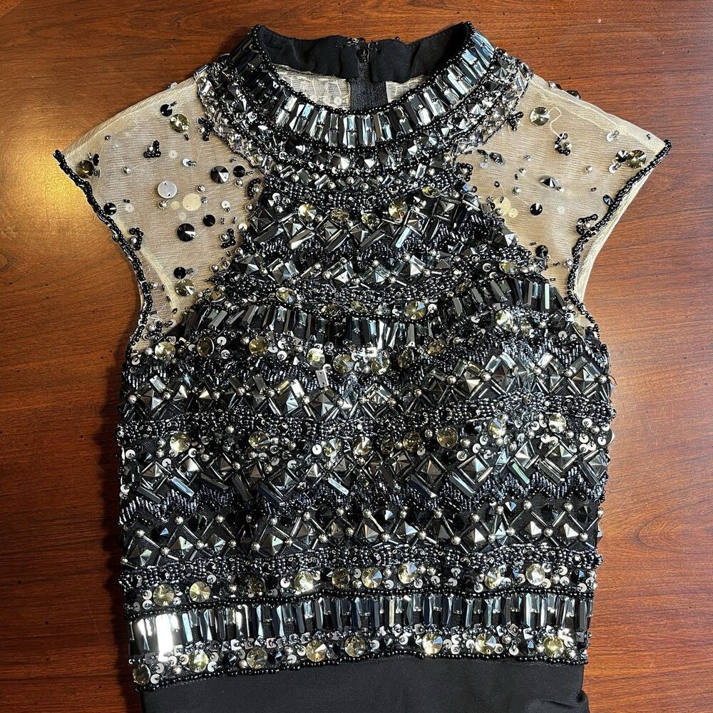 Morilee Whimsigoth Boho Black Beaded Sequin Mesh A-Line Long Prom Dress 3/4
